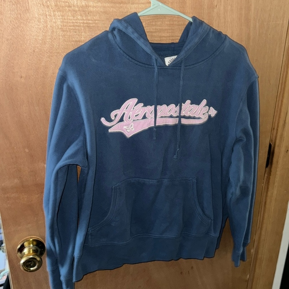 Aeropostale athletics size large blue, hooded sweatshirt with pink Aeropostale